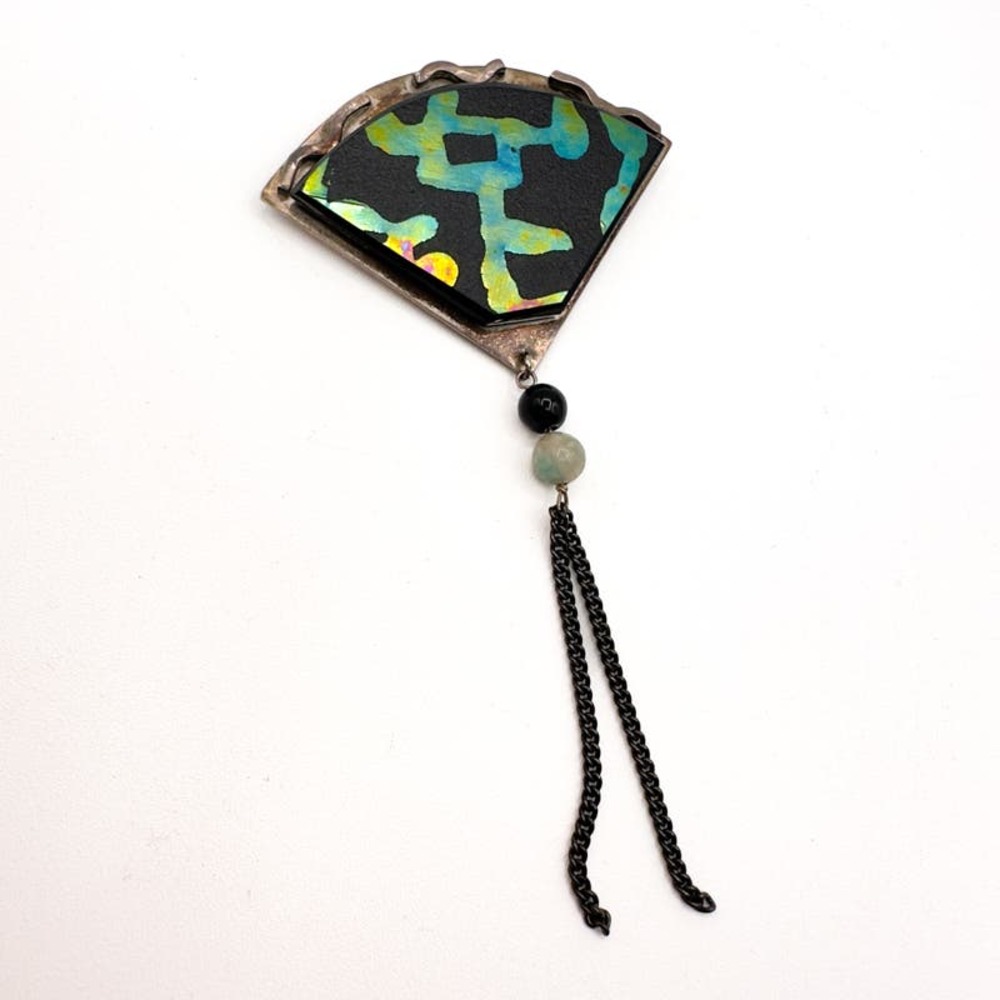 Alone Larsen Sterling Silver Brooch Modernist w Inlay Tassel "Romance Series"